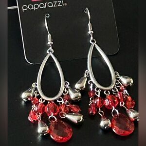 Paparazzi Silver and Red Teardrop Earrings